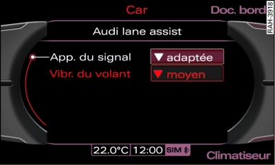 Écran : réglage de l'apparition du signal et de la vibration du volant